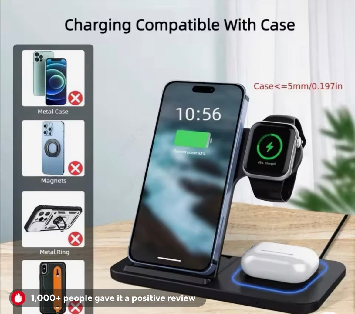 Foldable 3 in 1 30W Wireless Charging Station for iPhone 17 16 15 14 13 12 Pro Max iWatch 11 Airpods Pro Fast Charger Stand Dock
