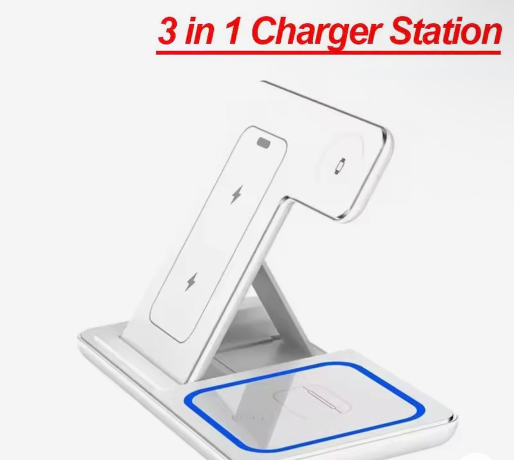 Foldable 3 in 1 30W Wireless Charging Station for iPhone 17 16 15 14 13 12 Pro Max iWatch 11 Airpods Pro Fast Charger Stand Dock